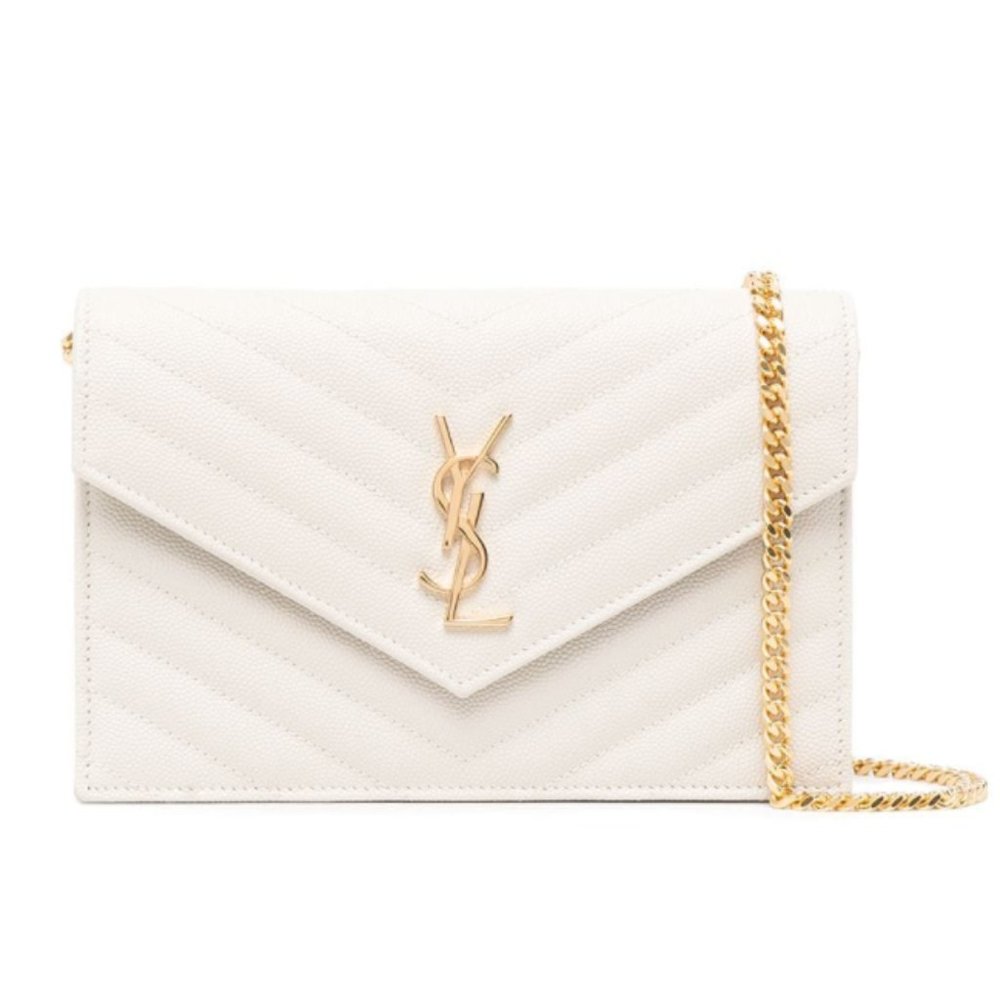 Yves Saint Laurent Monogram Chain Wallet Cream
